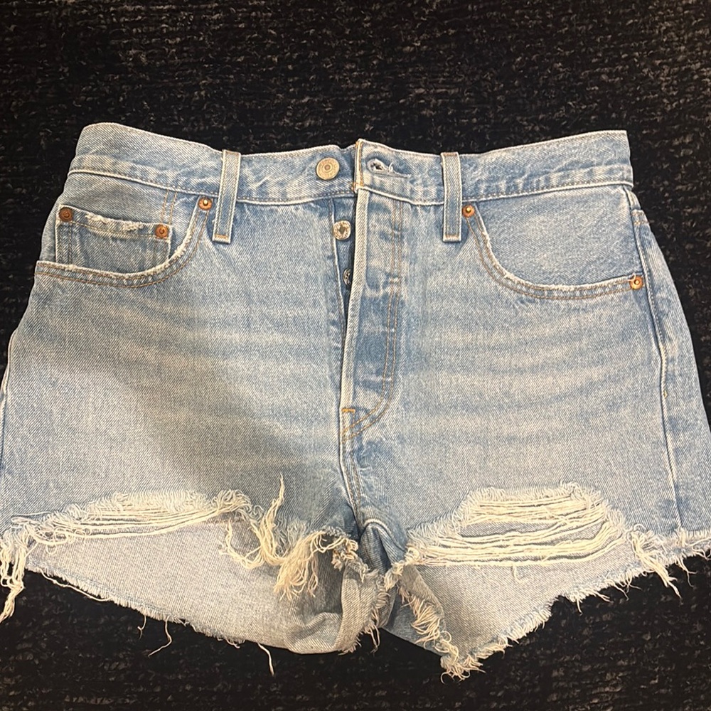 Levi Blue Jean Shorts Distressed Style